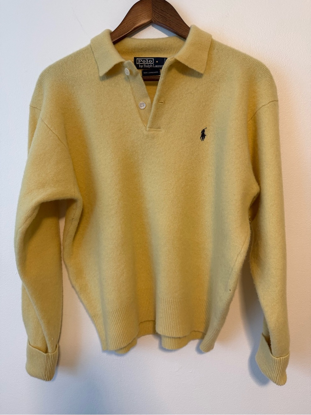 Polo by Ralph Lauren Pale Yellow 100% Lambswool Polo Sweater